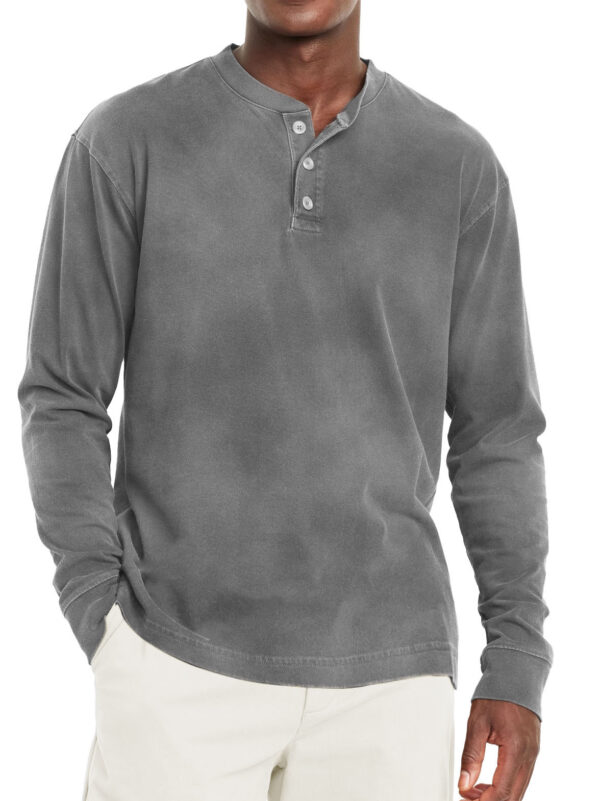 Digital Printing Two-color Henley Shirt 7-button Men's Casual Long Sleeve - Image 7