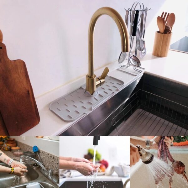 Kitchen Silicone  Faucet Absorbent Mat Sink Splash Guard Silicone Faucet Splash Catcher Countertop Protector For Bathroom Kitchen Gadgets - Image 3
