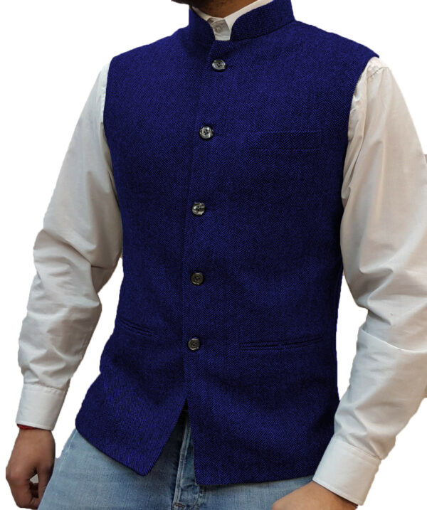 Zhongshan Collar Herringbone Pattern Vest Man - Image 5