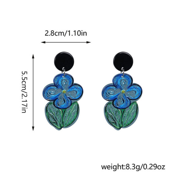 Summer High-grade Oil Painting Blue Flower Earrings - Image 5