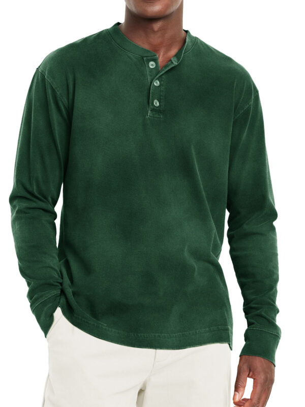 Digital Printing Two-color Henley Shirt 7-button Men's Casual Long Sleeve - Image 8