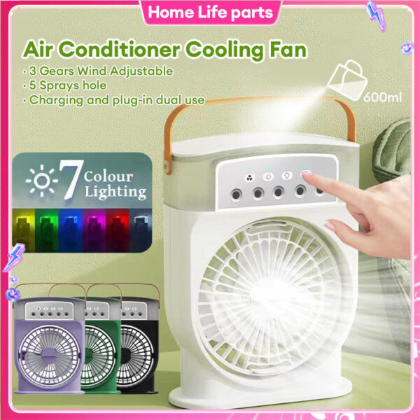 Portable USB Air Conditioner Cooling Fan With 5 Sprays 7 Color Light 600ML Water Tank Spray Mist Air Cooler Humidifiers - Image 2