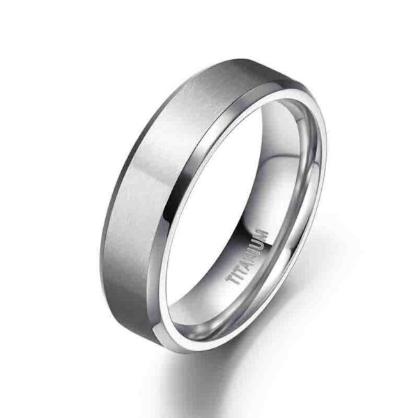 Brushed Wide Face 610mm Unisex Beveled Silver Titanium Ring - Image 5