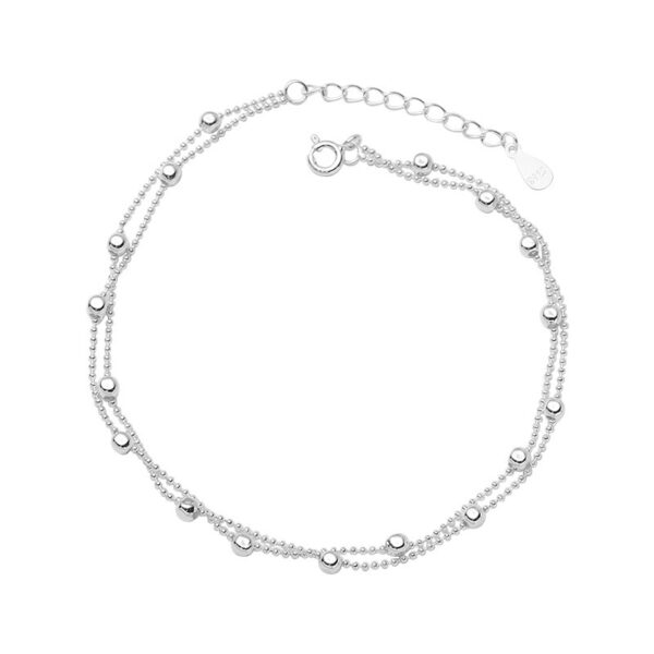925 Sterling Silver Interval Round Beads Double-circle Anklet Female - Image 6
