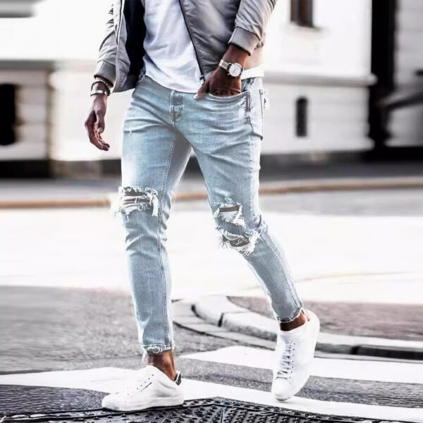 Fashion Wash Jeans Men's Ripped - Image 4