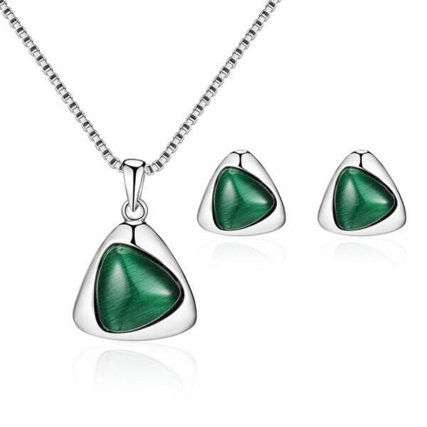 Geometric Triangle Cat-eye Necklace And Earrings Suite - Image 4