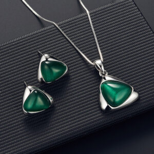 Geometric Triangle Cat-eye Necklace And Earrings Suite