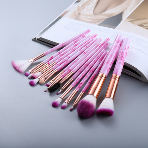 15 Marbled Design Makeup Brushes Set - Image 7