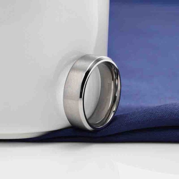 Brushed Wide Face 610mm Unisex Beveled Silver Titanium Ring - Image 3