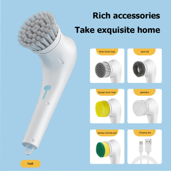 Multifunctional Electric Handheld Kitchen Household Dishwashing Brush Handheld Scrubber Bathtub Sink Bathroom Kitchen Tile Cleaning Tool Drill Brush Set With 5 Heads - Image 3