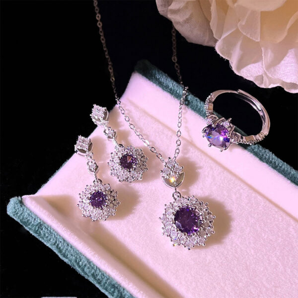 Amethyst Rings Pendants Stud Earrings Three-piece Set - Image 6