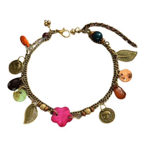 Bohemian Vacation Style Leaf Alloy Opal Anklet - Image 5