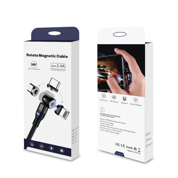 Data Cable 540 Degree Blind Suction Round Magnetic Charging Cable Three-in-one Bent Magnetic Cable - Image 4