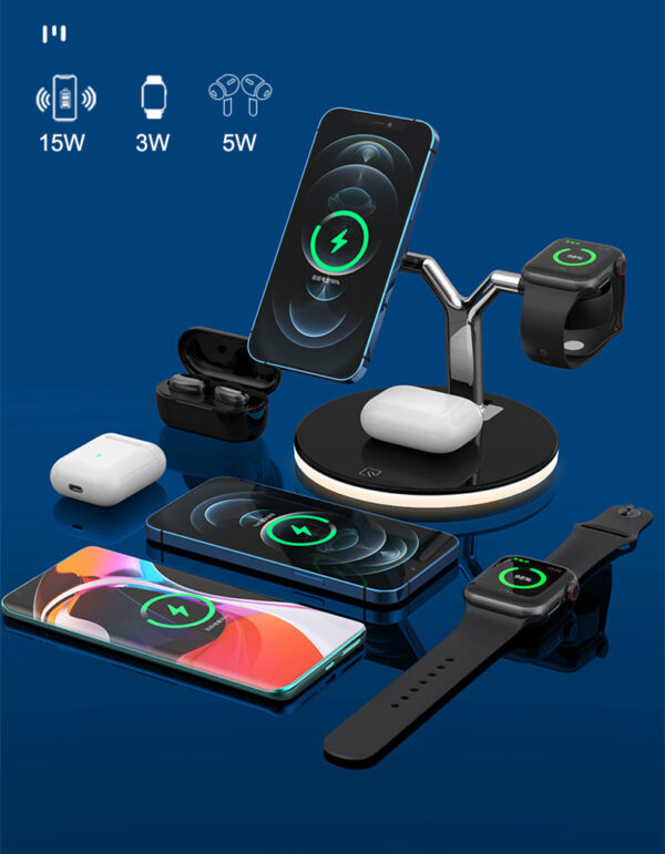 3 In 1 Magnetic Wireless Charger Stand Watch 15W Fast Charging Dock Station For Earbuds Pro - Image 3