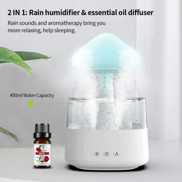 2-in-1 Desk Humidifier Rain Cloud Aromatherapy Essential Oil Zen Diffuser & Raining Cloud Night Light Mushroom Lamp - Image 6