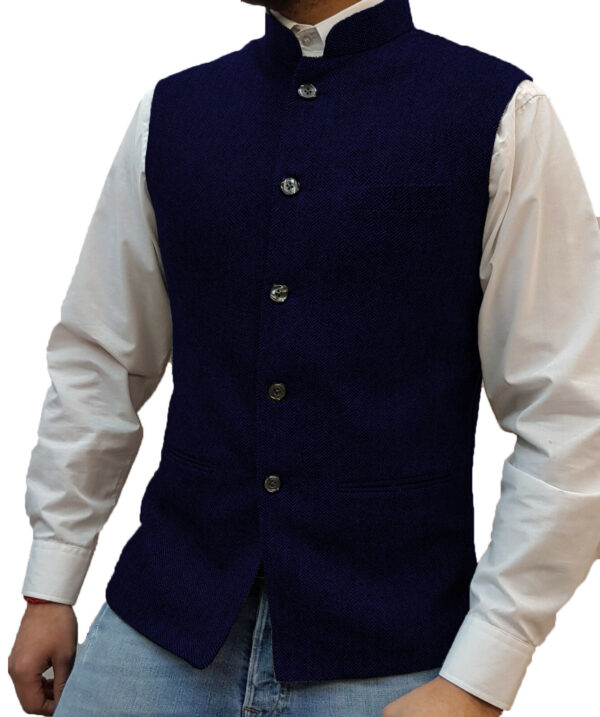 Zhongshan Collar Herringbone Pattern Vest Man - Image 6