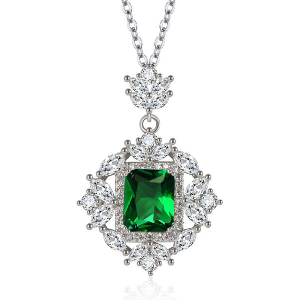Flower-shaped Inlaid Colored Gems Rectangular Rhinestone Crystal Zirconium Hanging Pendant - Image 3