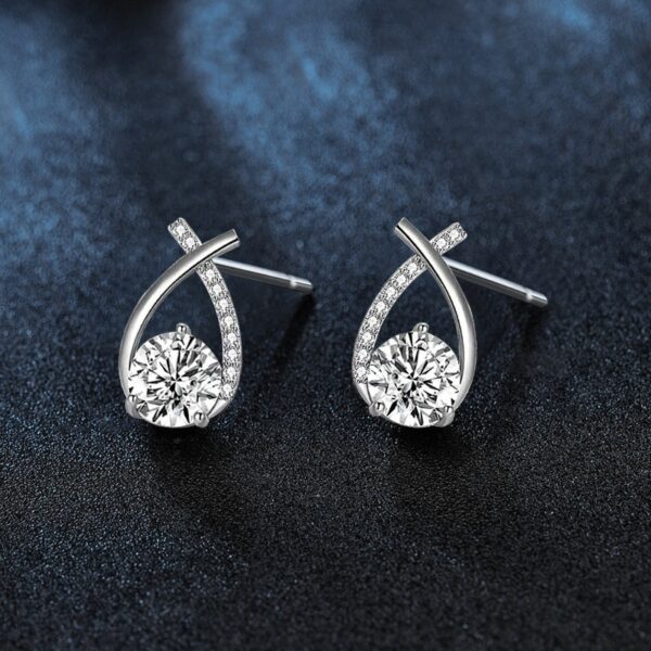 Moissanite 925 Sterling Silver Fishtail Cross Stud Earrings - Image 2
