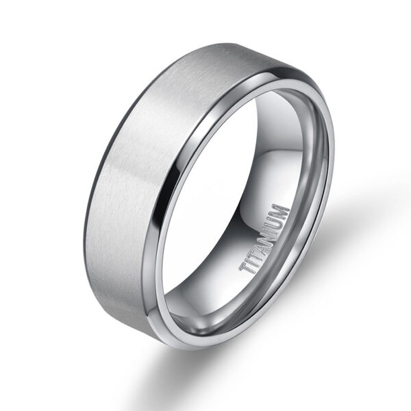 Brushed Wide Face 610mm Unisex Beveled Silver Titanium Ring - Image 4