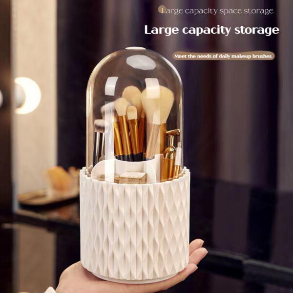 360 Rotating Large Capacity Transparent Makeup Brush Storage Pen Holder Acrylic Dust With Lid Desktop Cosmetic Storage Box - Image 6