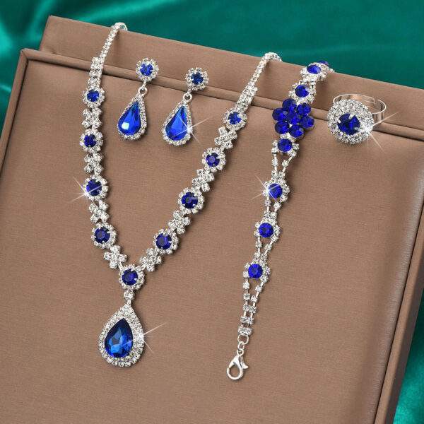 High-grade Crystal Gem Women's Water Drop Necklace Ear Stud Bracelet Ring - Image 6
