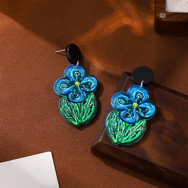 Summer High-grade Oil Painting Blue Flower Earrings - Image 6