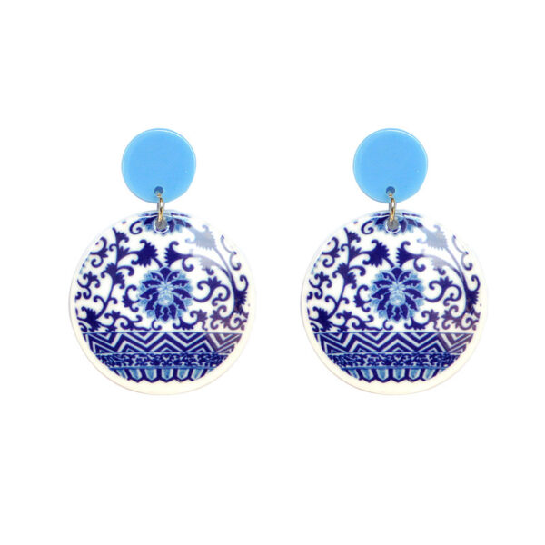 Geometric Blue And White Porcelain Series Chinese Style Acrylic Earrings - Image 5