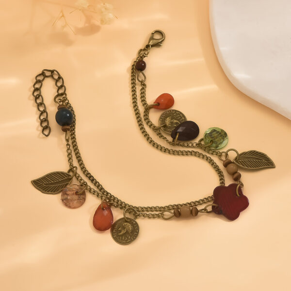 Bohemian Vacation Style Leaf Alloy Opal Anklet - Image 3