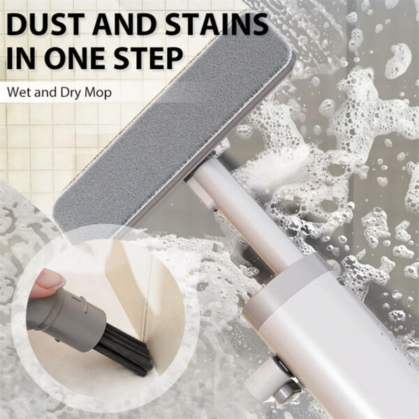 Rotatable Self-Squeeze Mini Mop With Crevice Brush Hand Wash-Free Flat Squeeze Mop With 2 Reusable Microfiber Pads, Microfiber Mop For Wet Dry Use Self Wringing Flat Mop For Floor Cleaning - Image 2