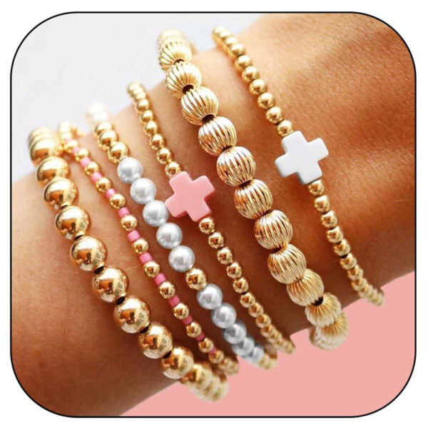 Women's Gold Beaded Fashion Stacking Bracelet Suit - Image 7
