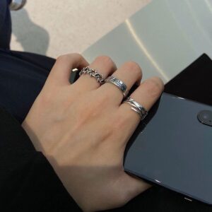 Retro Retro Roman Numerals Three-piece Ring Set Women