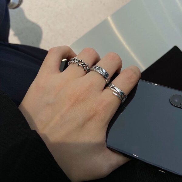 Retro Retro Roman Numerals Three-piece Ring Set Women