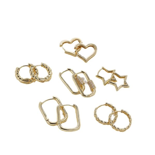 Women's Simple Hollow Pentagram Love Square Twist Earrings - Image 2
