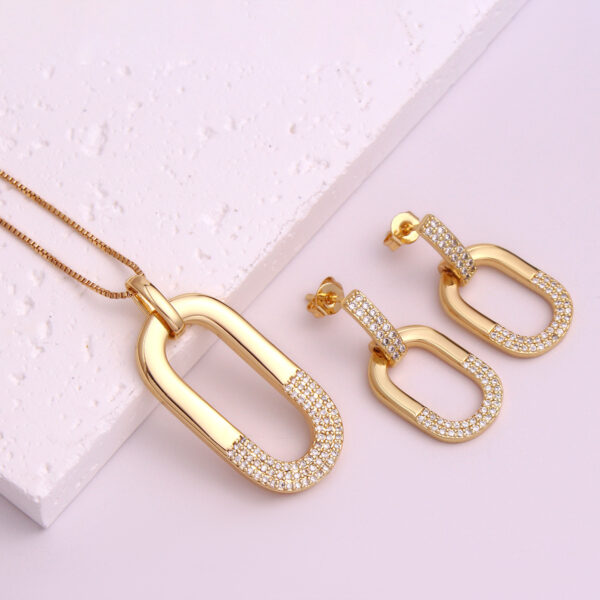 Oval Inlaid Zircon Ear Stud Necklace Female - Image 4