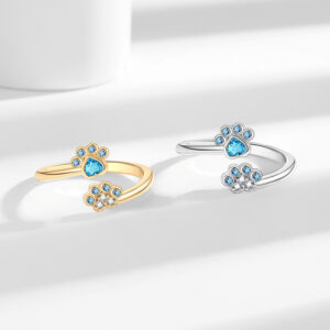 Cute Pet Paw Print Ring Female Fashion Color Zircon Ring