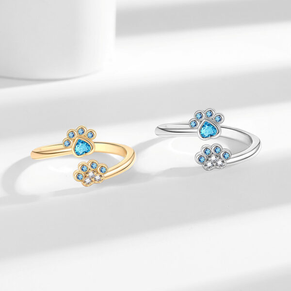 Cute Pet Paw Print Ring Female Fashion Color Zircon Ring