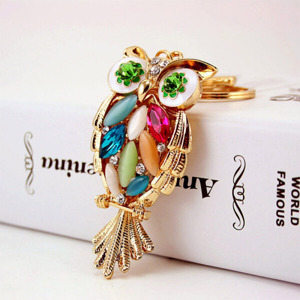 Creative Cartoon Diamond Inlaid Owl Car Keychain Pendant - Image 5