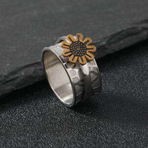 Fashion Stainless Steel Creative Rotatable Flower Ring