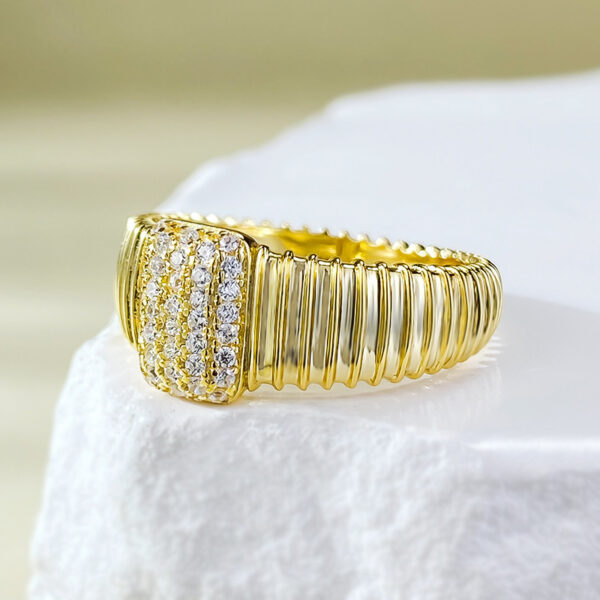 S925 Silver Striped Retro French Satin Ring - Image 2