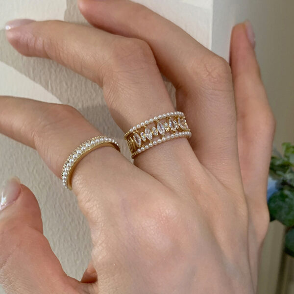 Light Luxury Pearl Open-end Zircon Ring Female Special-interest Design - Image 2
