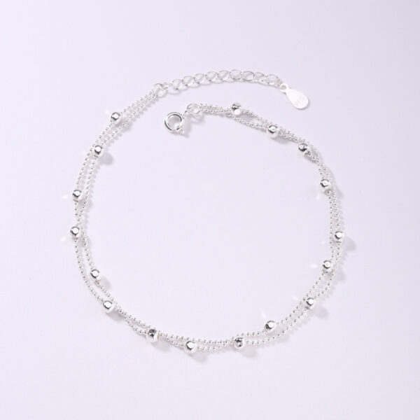 925 Sterling Silver Interval Round Beads Double-circle Anklet Female - Image 3
