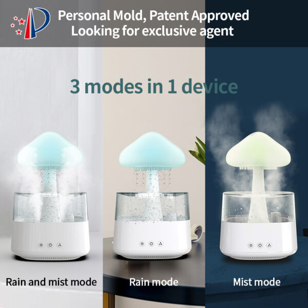 2-in-1 Desk Humidifier Rain Cloud Aromatherapy Essential Oil Zen Diffuser & Raining Cloud Night Light Mushroom Lamp - Image 5