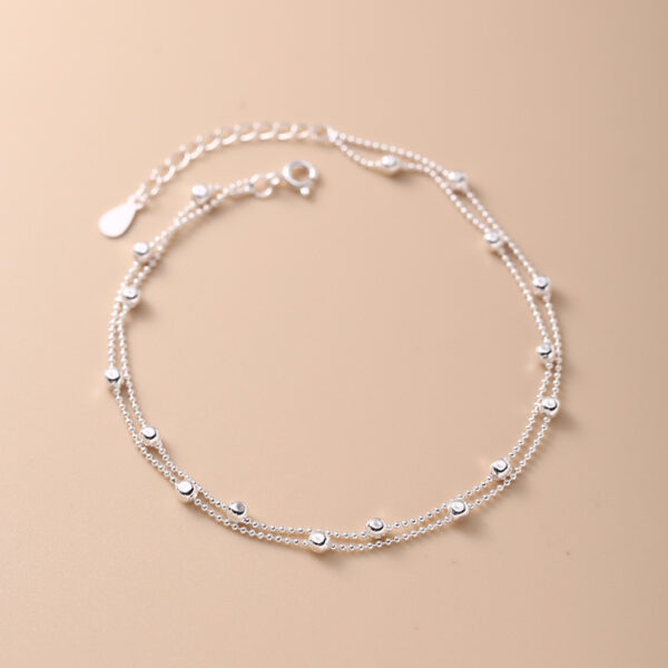 925 Sterling Silver Interval Round Beads Double-circle Anklet Female - Image 2