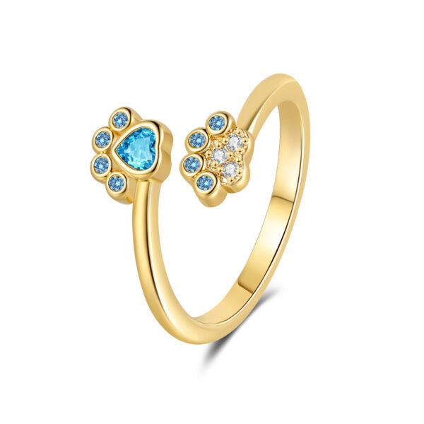 Cute Pet Paw Print Ring Female Fashion Color Zircon Ring - Image 7