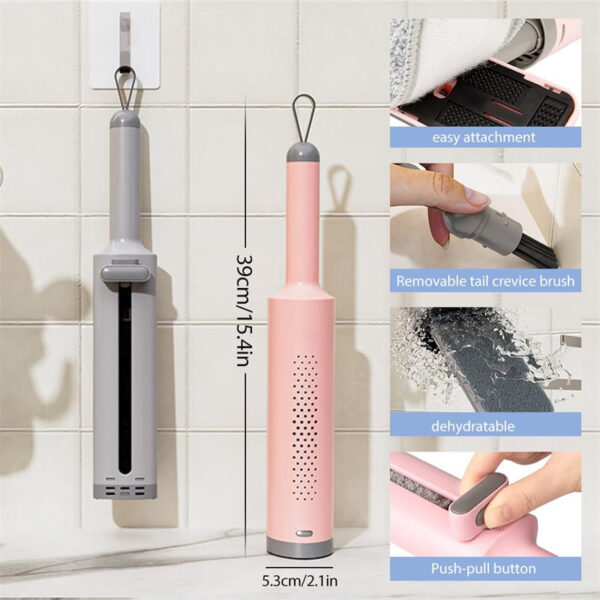 Rotatable Self-Squeeze Mini Mop With Crevice Brush Hand Wash-Free Flat Squeeze Mop With 2 Reusable Microfiber Pads, Microfiber Mop For Wet Dry Use Self Wringing Flat Mop For Floor Cleaning - Image 6