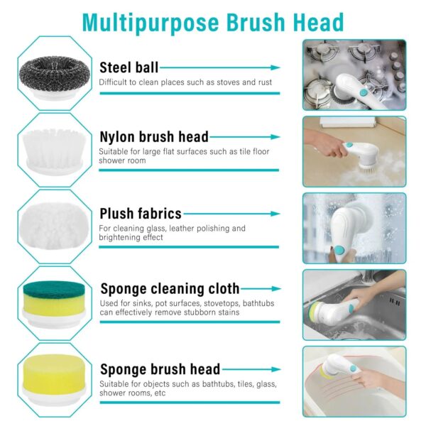 Multifunctional Electric Handheld Kitchen Household Dishwashing Brush Handheld Scrubber Bathtub Sink Bathroom Kitchen Tile Cleaning Tool Drill Brush Set With 5 Heads - Image 4