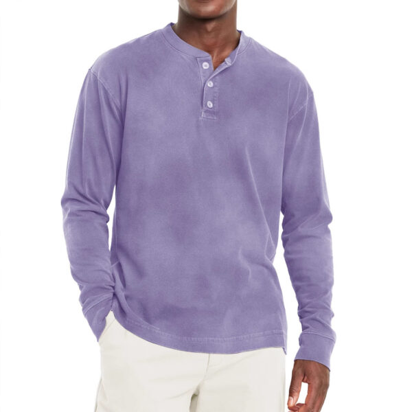 Digital Printing Two-color Henley Shirt 7-button Men's Casual Long Sleeve - Image 2