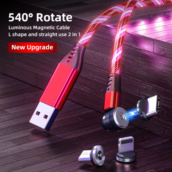 540 Rotate Luminous Magnetic Cable 3A Fast Charging Mobile Phone Charge Cable For LED Micro USB Type C For I Phone Cable - Image 4