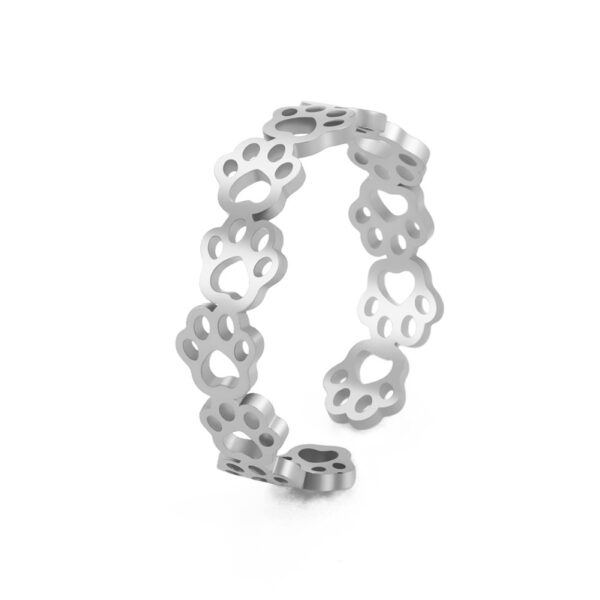 Stainless Steel Black Cut-out Cat's Paw Footprints Open Ring - Image 6