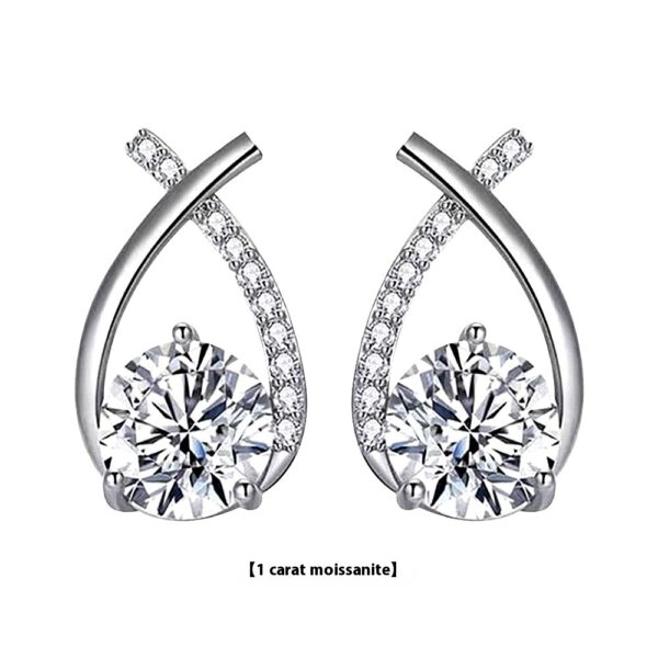 Moissanite 925 Sterling Silver Fishtail Cross Stud Earrings - Image 8